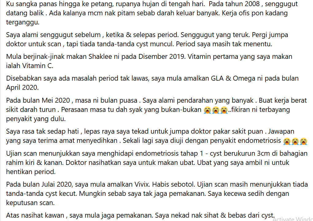 Vivix Shaklee Untuk Endometriosis