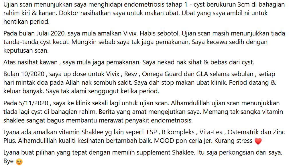 Vivix Shaklee Untuk Endometriosis